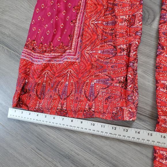 Free People Jumpsuit Womens 4 Pink Red Boho Wide Leg Sleeveless Wrap Tie Rayon - Picture 7 of 12